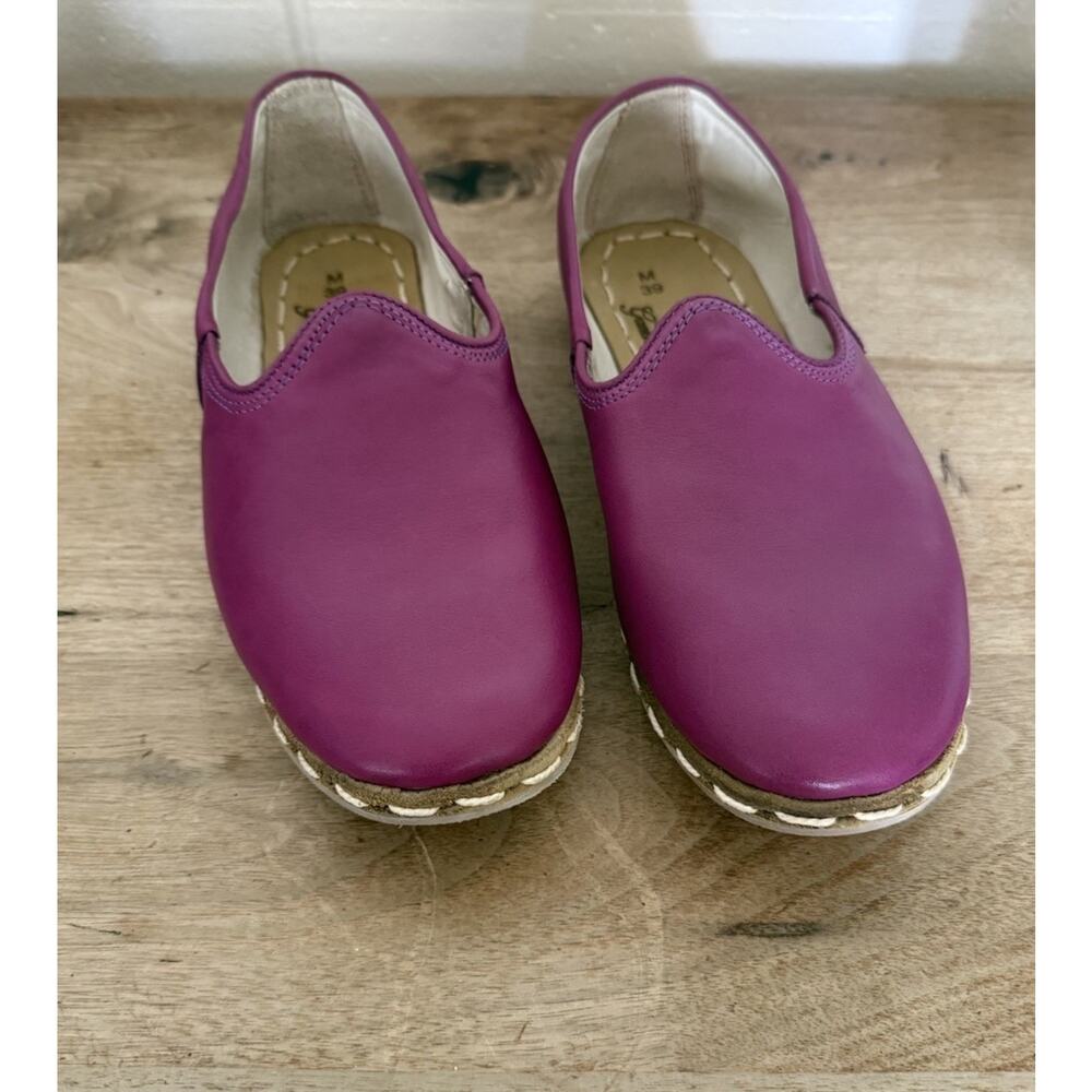 Sabah Leather Slip On Loafers Fuchsia EU 39 Women's US 9 Handmade Shoes